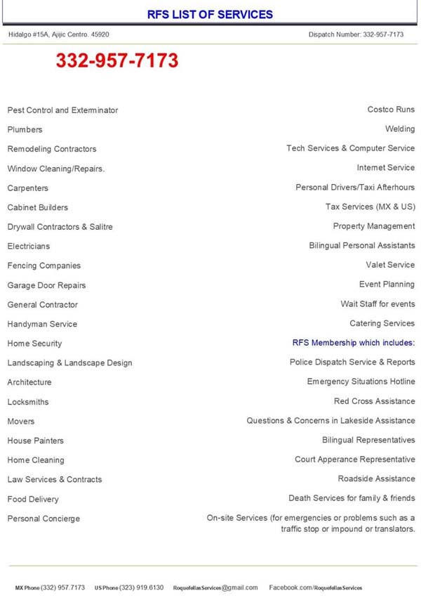 RFS List of Services for Ajijic